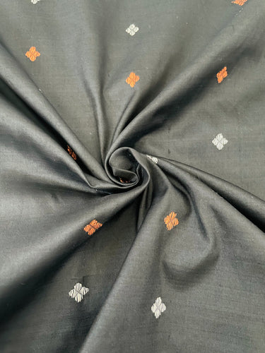 Assam Pat Mulberry Silk Saree | Black | Copper & Silver Zari | Handwoven | Silk Mark Certified | Ships from California